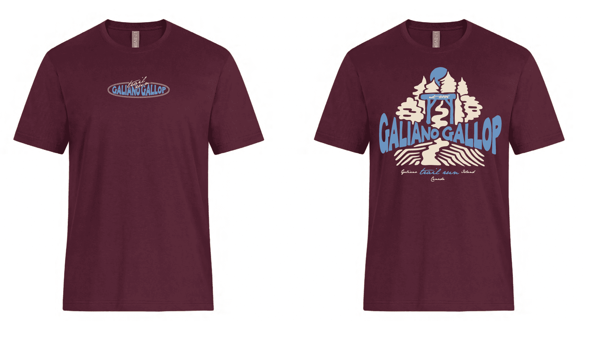 Galiano Gallop Maroon T-shirt, Front and back